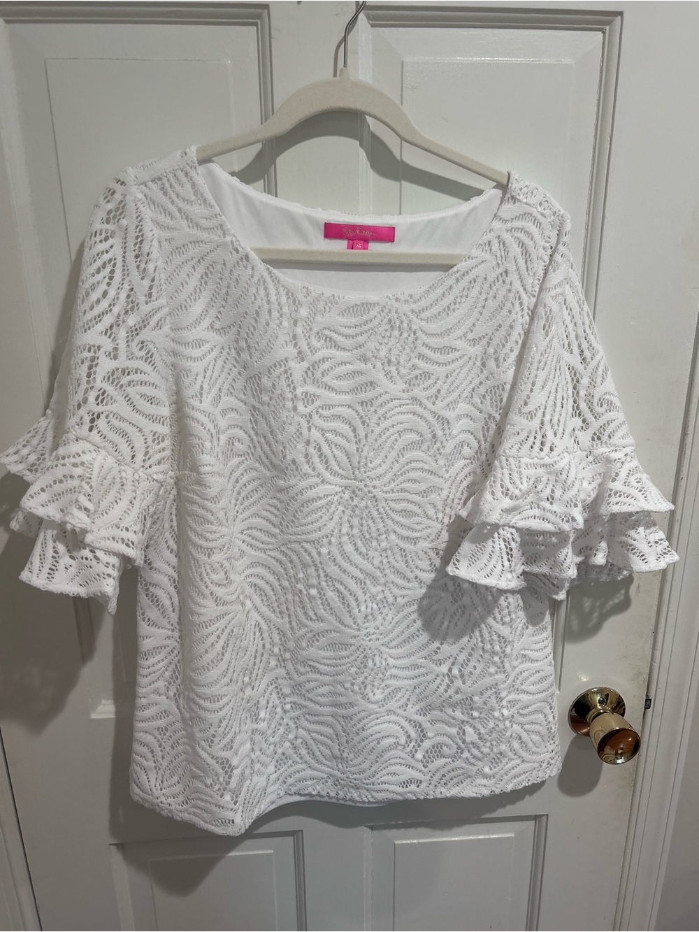 Lilly Pulitzer White Lace Ruffle-Sleeve Blouse